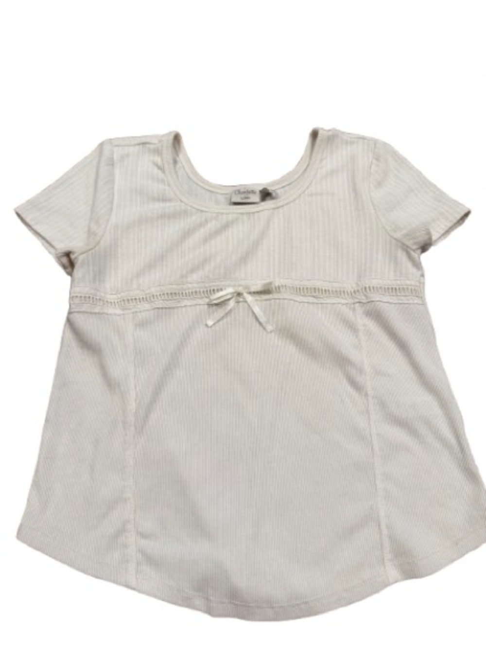 Charlotte by Cato Girl Cream Short Sleeve Ribbed Top with Bow Size Extra Large